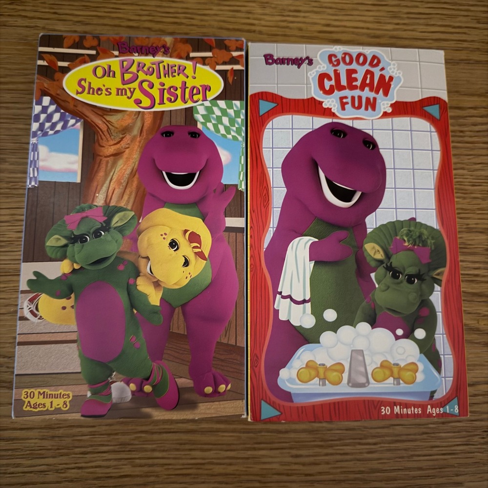 Barney VHS Lot Oh Brother She's My Sister Good Clean Fun White Shell Tapes 2PK